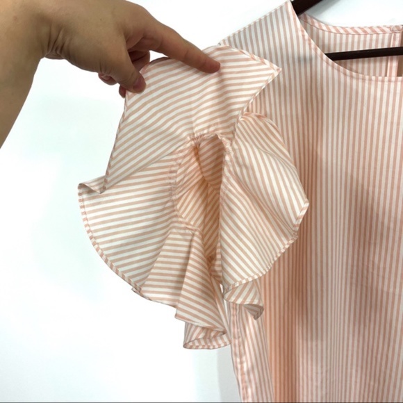 2 for 25 💥 Calvin Klein Striped 3/4 Ruffled Top in White and Blush - Picture 2 of 5